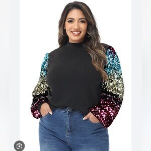 Anna-Kaci Sparkle Sequin sweatshirt Mock neck pullover Long Sleeve Glitter